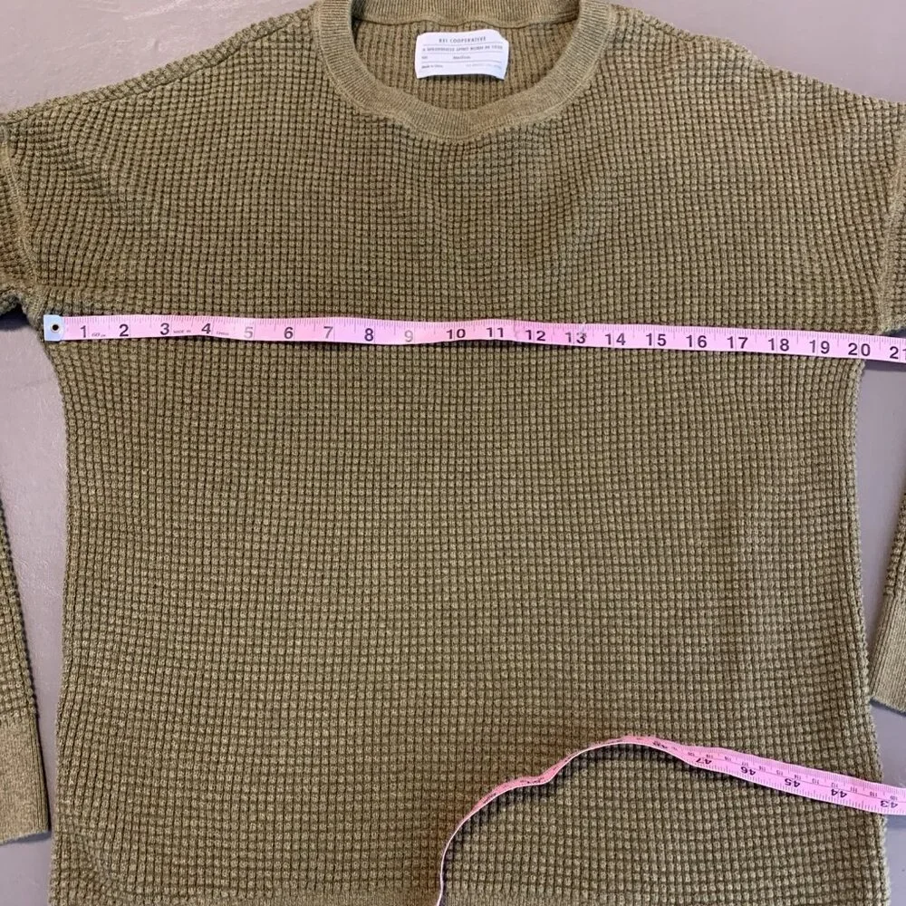 REI Womens M Sweater Pullover Waffle Knit Olive Green Wallace Lake Cotton - Picture 10 of 12